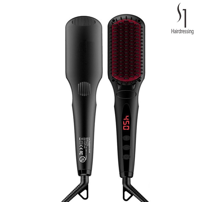 Elektrisk hår skæg glattebørste anti-skoldning keramisk jern skæg styler kam varme glattejern kam til lang kort  s102