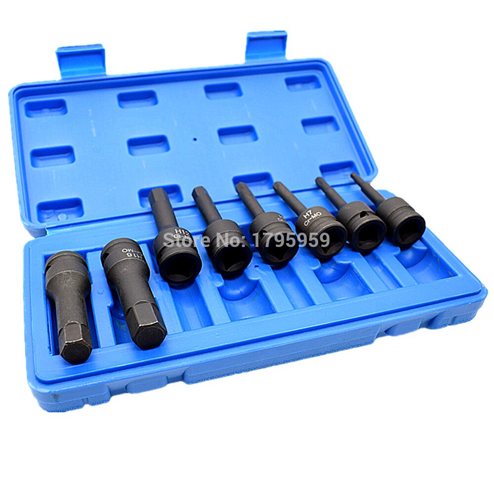 8 Piece Hex Key Socket Set 1/2" Square Drive Impact Socket H5 H6 H7 H8 H10 H12 H14 H16(5-16mm) Cr-Mo Metric Allen Bit 78mm Long