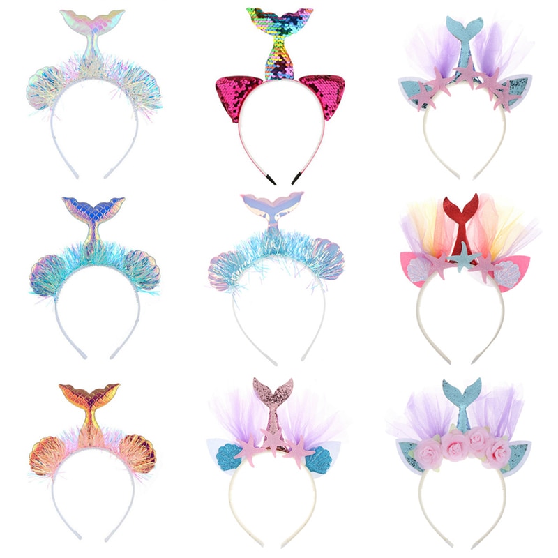 Diadema con corona de de sirenita, sombrero con cola de sirena, ACCESORIOS FOTOGRÁFICOS para niña, de cumpleaños, accesorios para el cabello de sirena