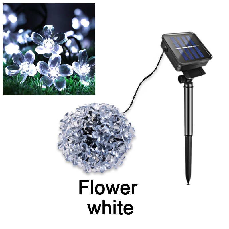 Udendørs solar havelys led plænelampe led string fe lys havelandskab belysning bryllupsfest juleindretning: Blomst hvid / 7m 50 lysdioder