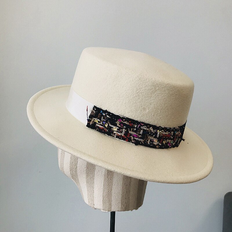Witte zwarte winterhoed dames jazzhoed band wol panamahoed fader fedora hoed kerk kentucky derby jurk sombrero vrouw