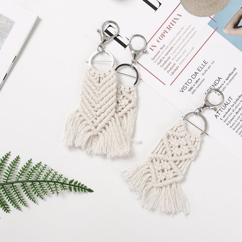 25# Artilady Hawaii Tassel Keychains For Women Boho Key Holder Keyring Macrame Bag Charm Jewelry For Friends