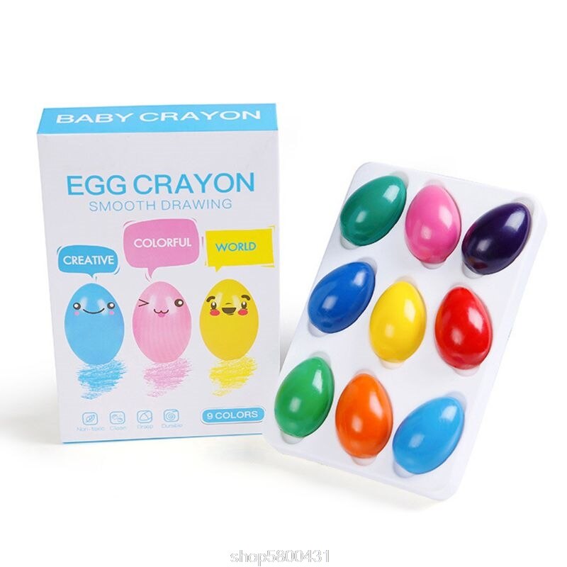 Crayones en forma de huevo para bebés y niños, suministros de arte, cera lavable no tóxica, 9 colores, N27 20,