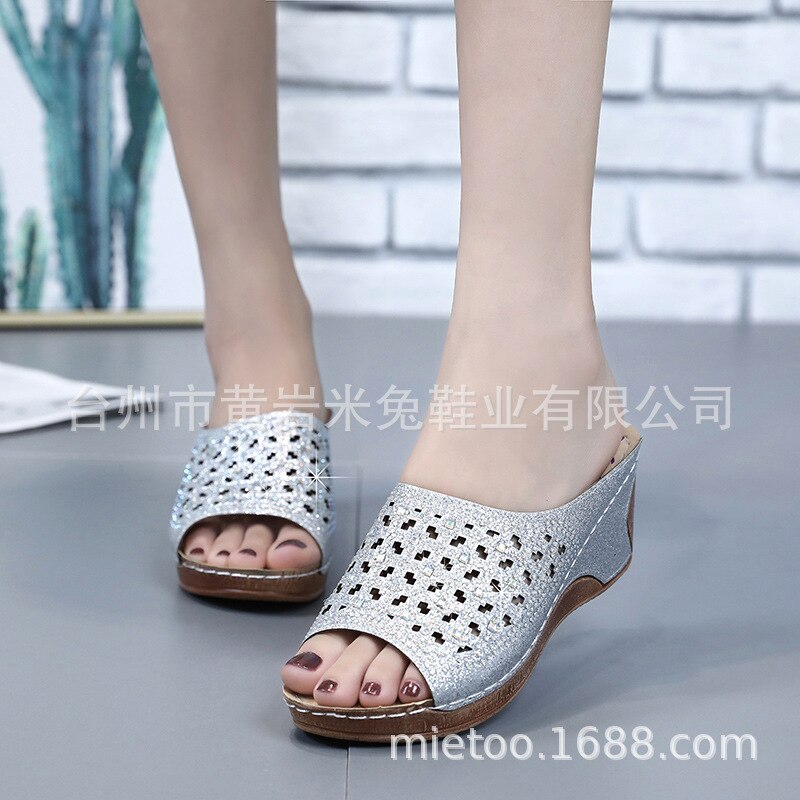 Mhysa Women's Casual Hollow Out Roman style Wedges Platform shoes Slides High Heels Thick Shoes women Sandals: Zilver / 38