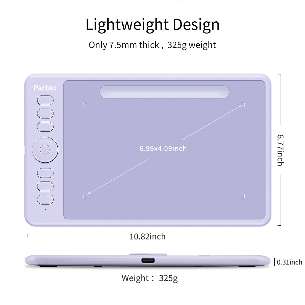 Parblo Intangbo(S) Graphic Draw Tablet Support Android Phone Digital Handwriting Pen Tablet Tilt Function Battery-Free Stylus