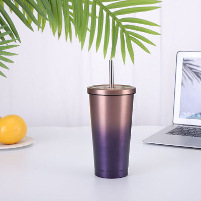 Vacuum Insulated Mug Stainless Steel Thermos Cup Car Coffee Milk Tea Drinking Cup With Straw: Pink