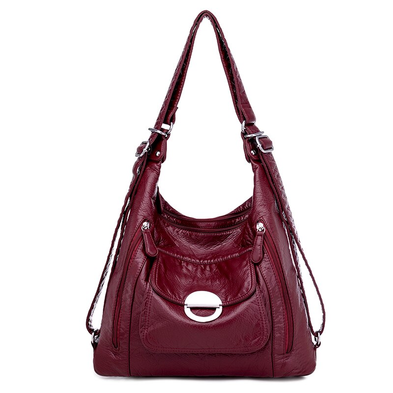 Bolso de hombro grande para mujer, bolsa de viaje de lujo, de piel suave, de 2 capas, multifunción: wine red