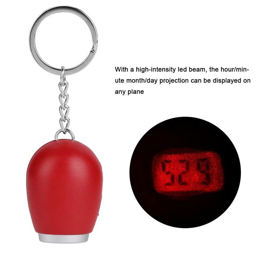 Lichtgewicht Draagbare Mini Sleutelhanger Led Beam Digitale Tijd Projectie Klok