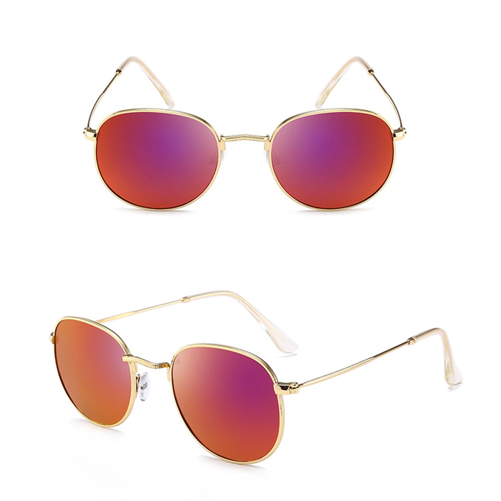 Gafas de sol redondas Retro Para hombre y mujer, lentes coloridas con montura de Metal, redondas, doradas, Anti-UV400, 1 ud.