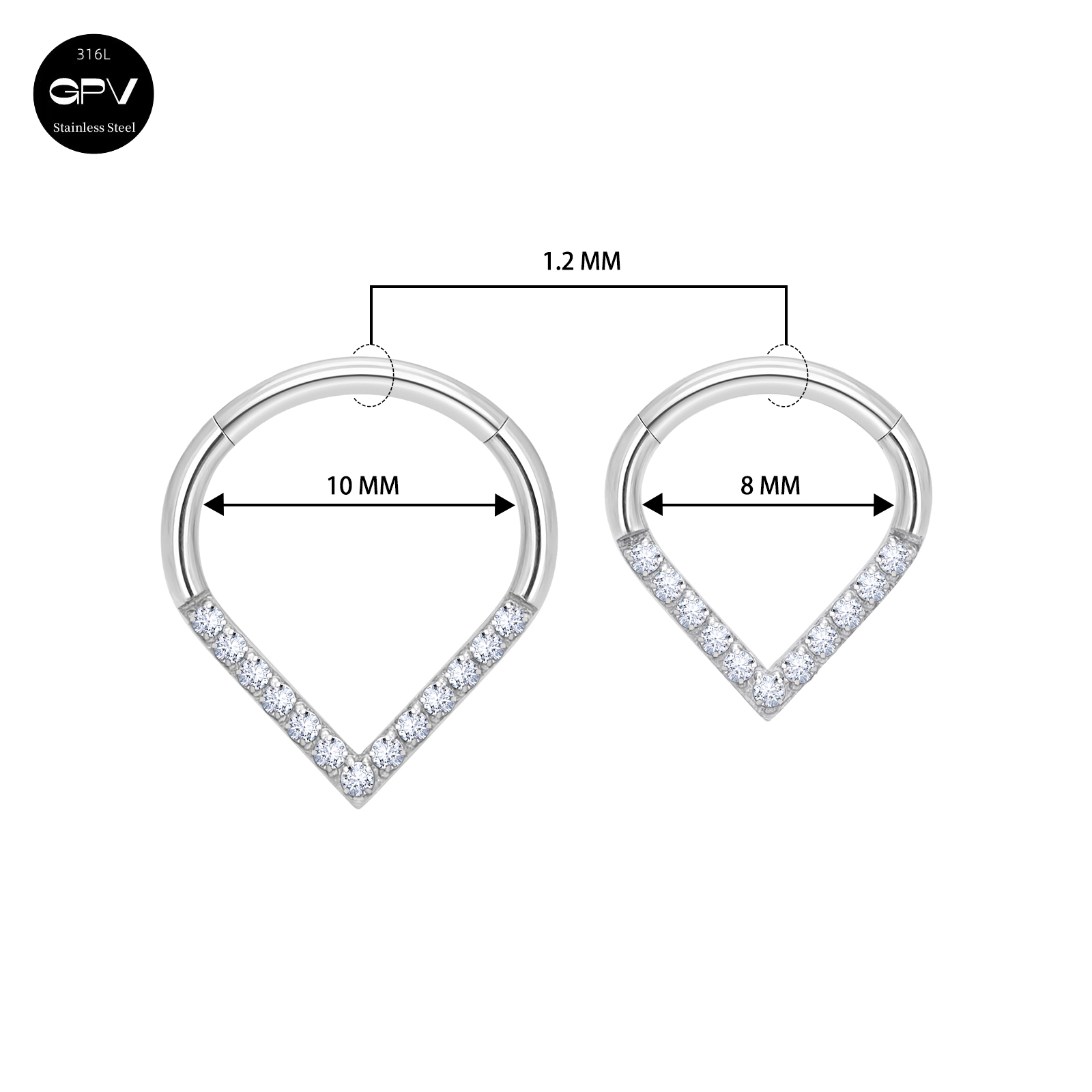 1/10 Uds. Anillo de nariz de gota en forma de corazón de acero inoxidable 316L 16G con incrustaciones ZC pendientes de joyería perforados para hombres y mujeres anillo de tabique