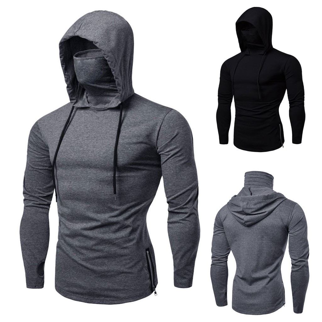 Heren Gym Dunne Hoodie Lange Mouw Truien Met Masker Sweatshirt Casual Splice Grote Open Gevorkte Masker Hoodie Sweatshirt Hooded tops
