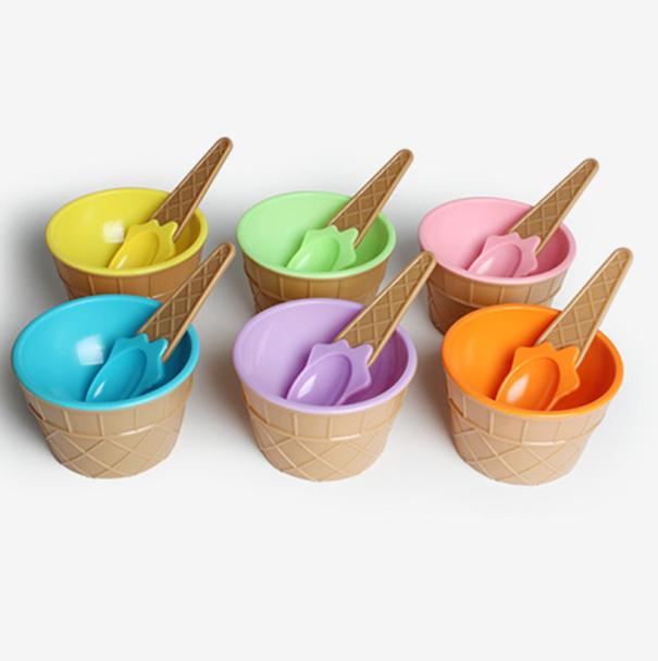 Kids Plastic Ice Cream Bowls Spoons Set Ice Cream Cup Couples Bowl Dessert Tools Kitchen Accessories