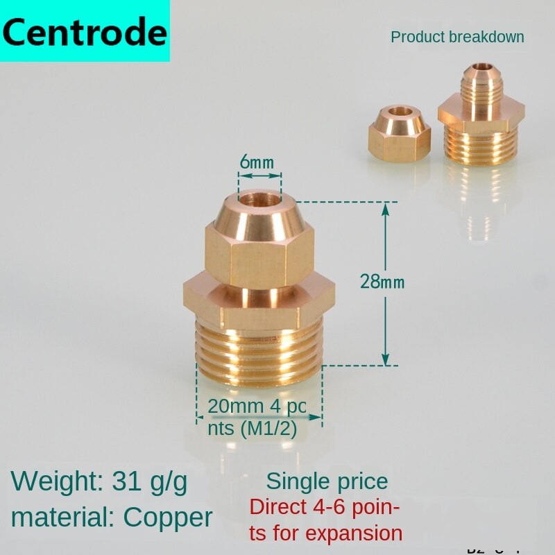 Pipe Fittings Outer wire flaring direct copper pipe expansion 1/8IN 1/4IN 3/8IN 1/2IN expansion 6/8/10/12/14/16mm pipe joint: 4 x 6mm