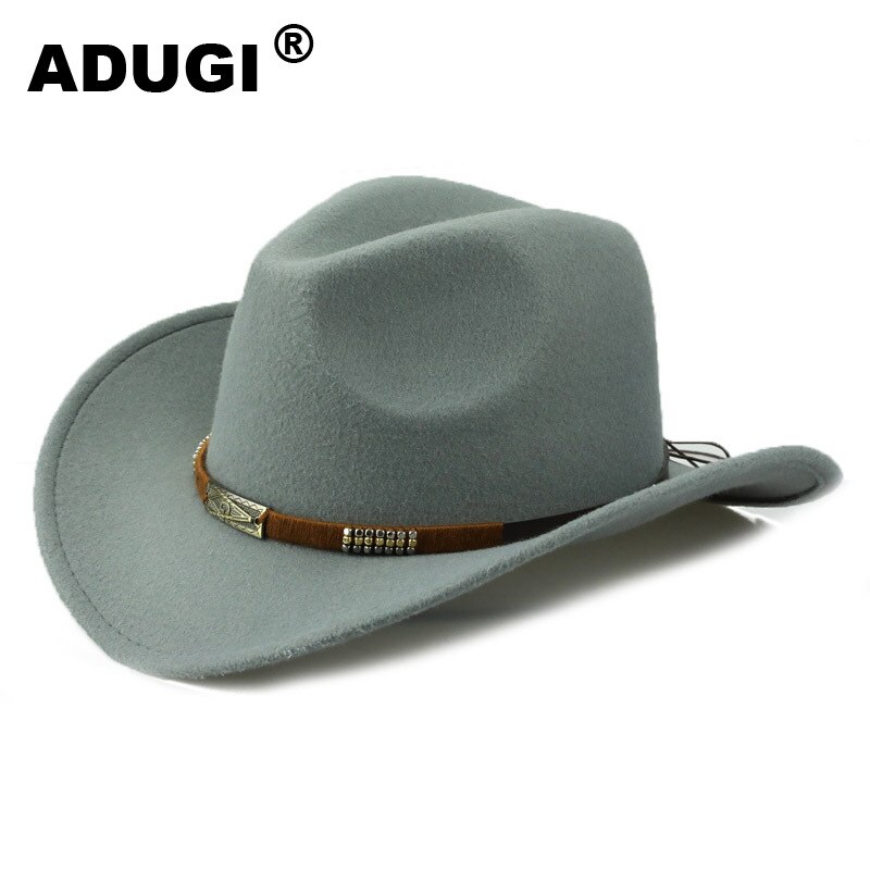 ADUGIMen y de las mujeres de lana de sombrero de vaquero Casual de primavera y verano sombrero de Europa y América, estilo de de viajes al aire libre protector solar: Gris