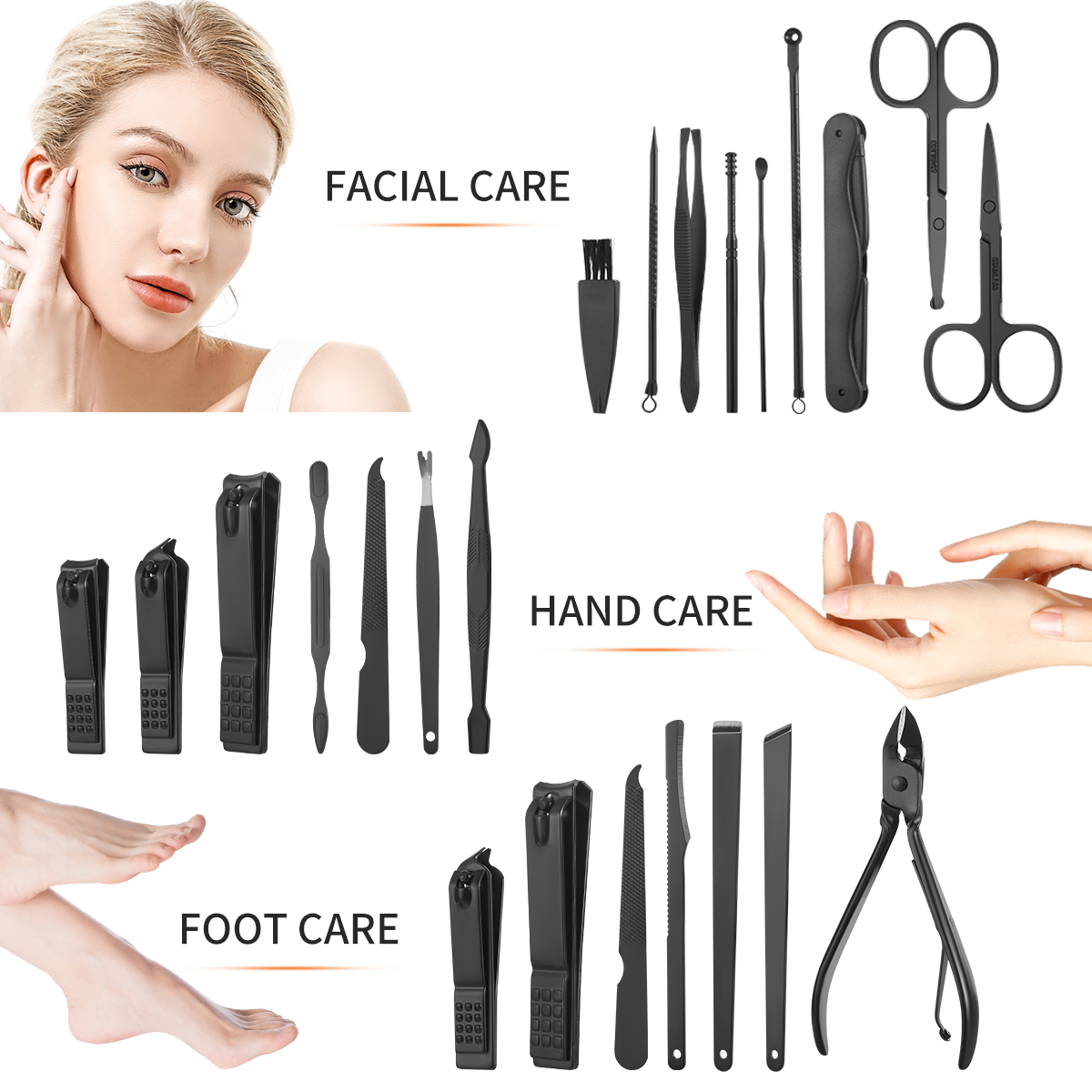 7-24 stuks manicureset roestvrij staal professionele pedicureset nagelschaartje verzorgingsset met zwart lederen reisetui