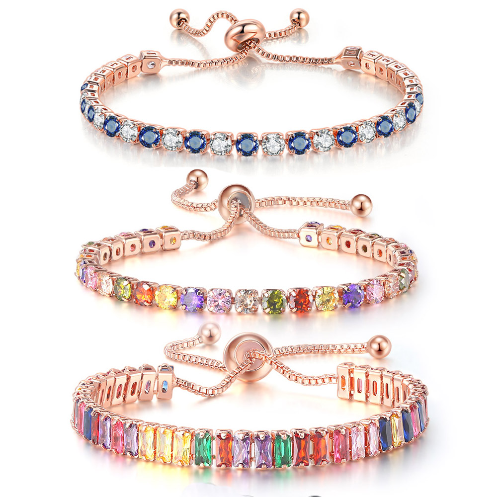 Braccialetti da Tennis multicolori regolabili per le donne signore matrimonio arcobaleno colorato zircone braccialetto di fascino mano catena gioielli DZH043