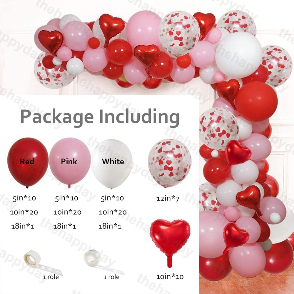 112Pc Valentines Day Balloon Arch Red Pink Balloons Garland Kit Red Heart Foil Balloons Valentines Day Decor Wedding Party Decor: Default Title