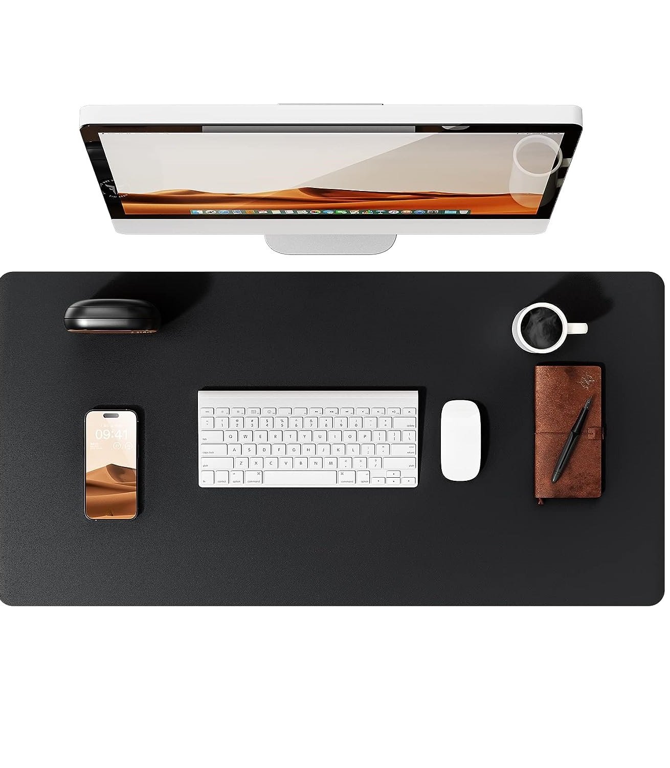 Leather Desk Pad Protector,Mouse Pad,Office Desk Mat,Waterproof Non-Slip PU Leather Desk Blotter,Computer Desk Pad for Women: 60x30 cm / black