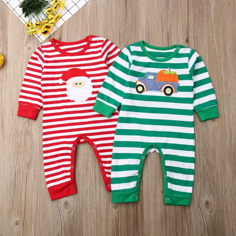 Newest Xmas Halloween Baby Boy Girl Matching Clothes Romper Sleepwear Newborn Infant Unisex Striped Jumpsuit Pajamas 0-18M