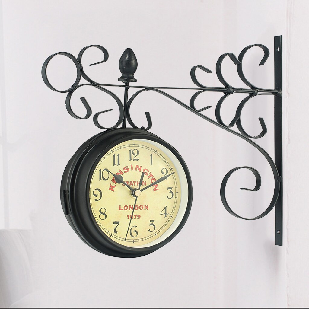 Outdoor Garden Station Wall Clock Double Sided Outside Bracket Home Decors