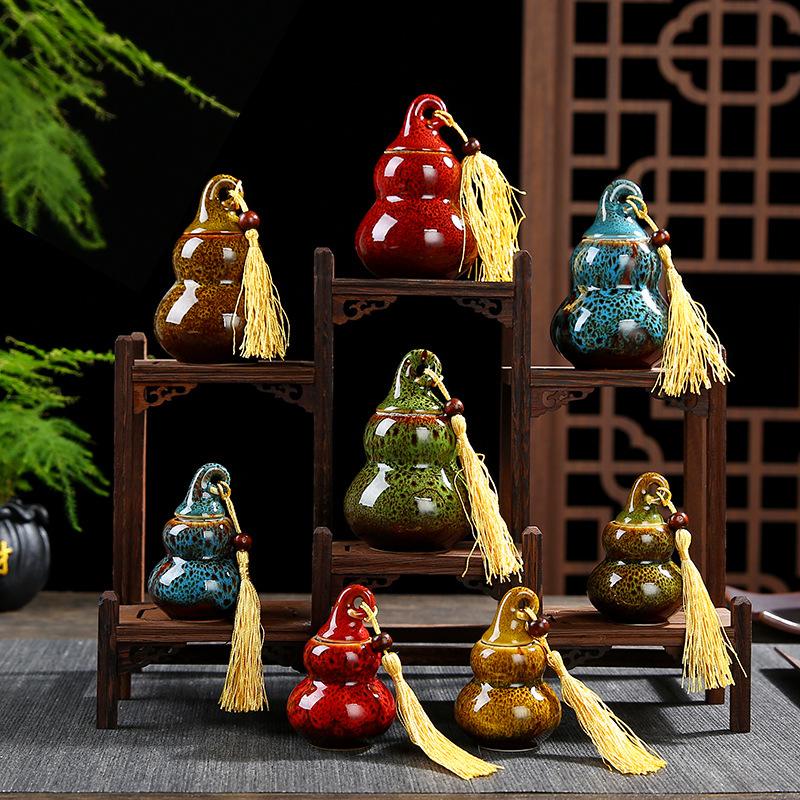 Contenedores de té de cerámica con forma de calabaza, lata de Caddies kungfú chino, recipiente de té, accesorios, tarro de té, latas, caja, casa, oficina, Teaware