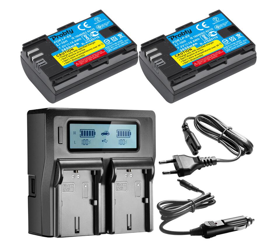 Lp  e6 e6n lp -e6 lpe 6 batteri 2650 mah för canon 5d mark ii iii iv , 80d, 70d, 60d, 6d,  eos 5ds, 5 d 2, 5 d 3, 5 dsr , 5 d 4 kamera: 2 batterier med laddare