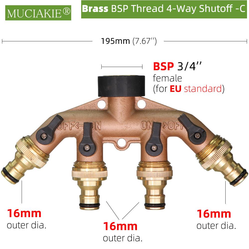 Deviatore per tubo da giardino a 4 gareggiare 100% ottone massiccio con rubinetto esterno filettato deviatore per tubo dell'acqua deviatore valvola in poi-spento indipendente: Cx1pc