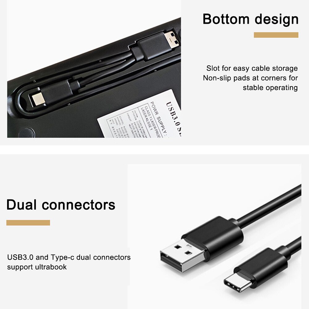 External DVD Drive USB 3.0/USB-C Dual Connectors Portable CD/DVD Player Burner for Laptop PC Windows XP/7/8 Mac OS