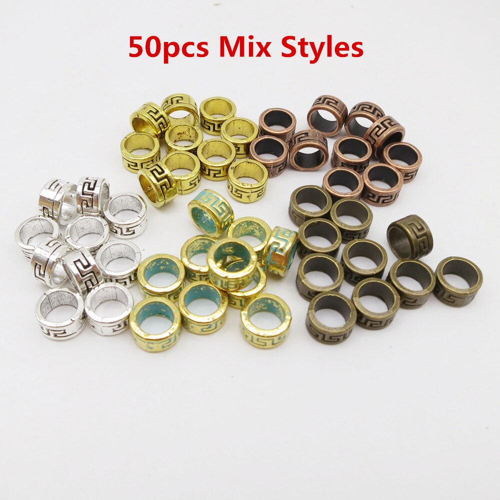 Runa vikinga pequeña trenzada para el cabello, anillos de cuentas de metal, plata, oro y bronce, accesorios para el cabello, 30 Uds./50 Uds.: 50pcs Mix Styles