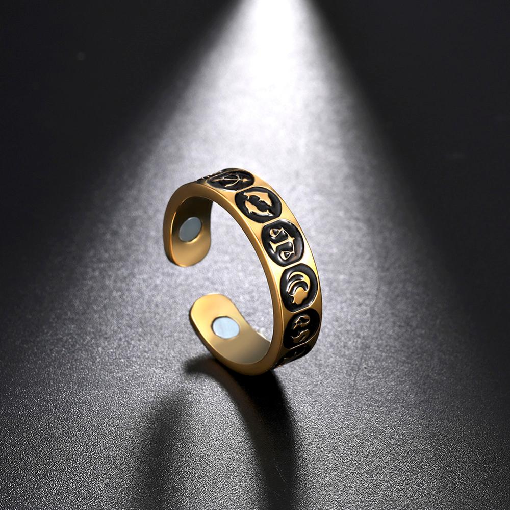 Skyrim magnetisk vægttab ring til mænd tolv konstellationer rustfrit stål sundhedspleje slankende ringe smykker: Guldfarve