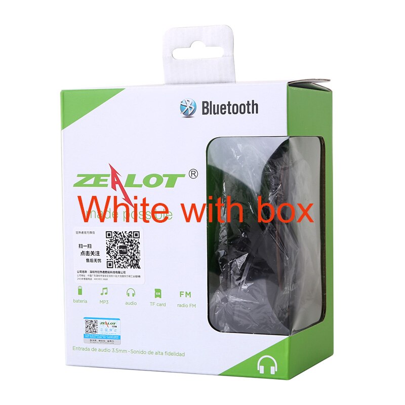 ZEALOT B570 Deep Bass Bluetooth Headset FM Radio HIFI Noise Reduction Wireless Stereo Music Headphone with MIC LED Screen: White with box