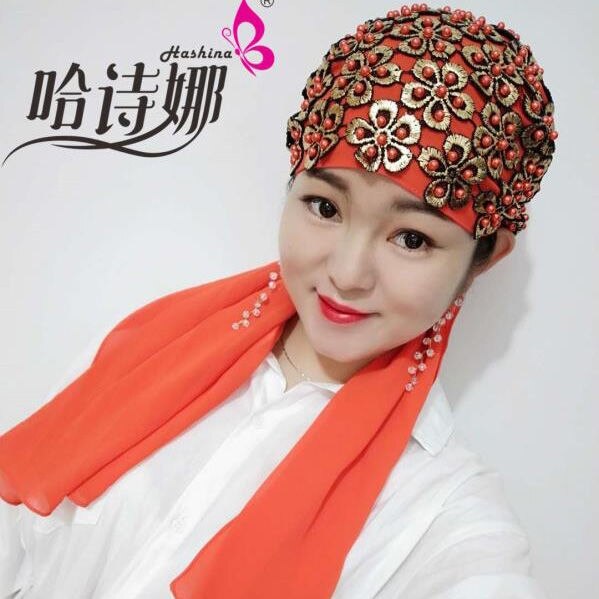 Shiny Women Beauty Floral Pattern Gold Sequin Shawl Scarf Beading Arab Islamic Wedding Hijab Chiffon Modesty Headscarf Head Wrap: Orange