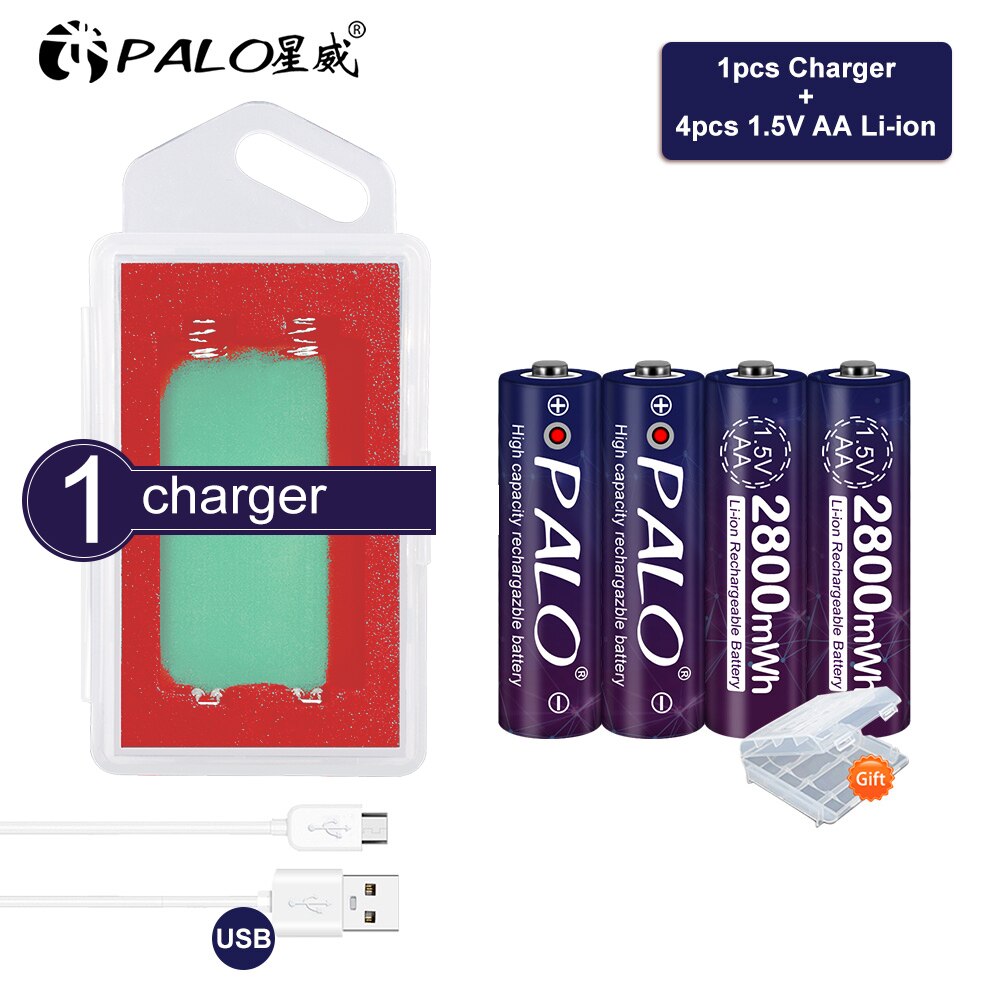 1.5V AA Rechargeable Battery 2800mWh Rechargeable Battery AA 1.5V Lithium Li-ion Rechargeable battery AA 1.5V for Toys 1.5V AA: 4PCS and charger