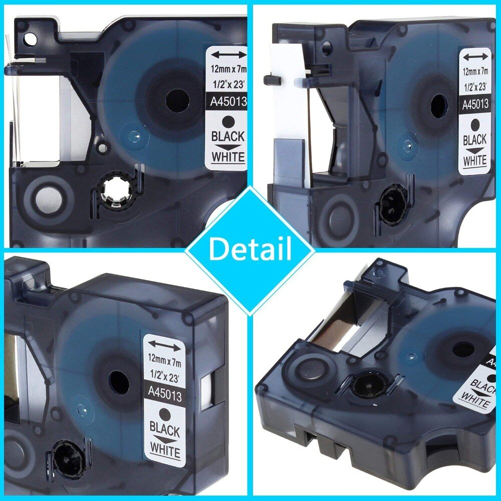 6 Pcs Compatible Dymo D1 Label Tape - 12mm x 7m - For LabelManager 210D 260P 450D