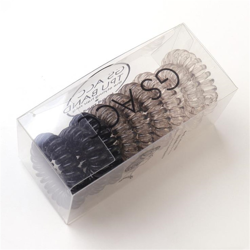 9 stuks telefoonring haarbanden voor dames met doos, elastische rubberen haarringen, haaraccessoires, stylingtool met kleurverloop en snoepkleur: Zwart 1