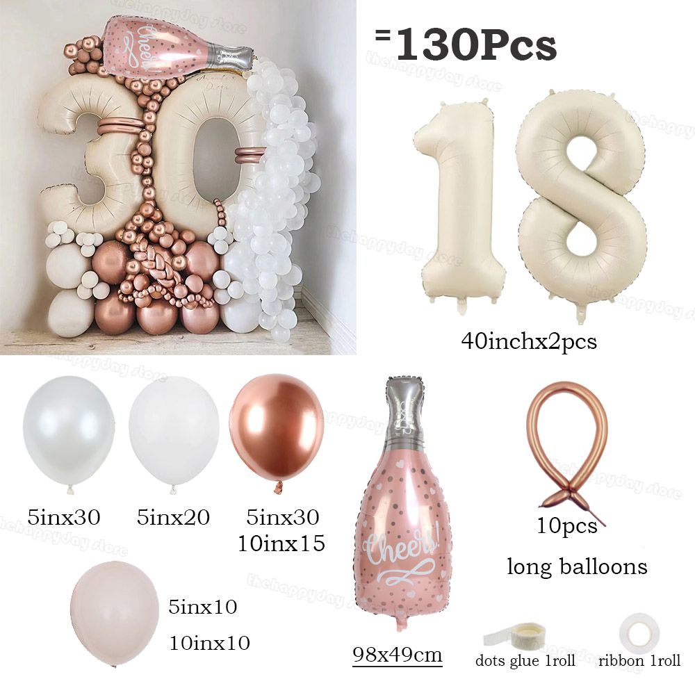 130 Uds. Juego de globos con números de oro blanco y arena crema, globos de aluminio con números de 40 pulgadas para decoraciones de de feliz 20 30 40 50 cumpleaños: Amarillo claro