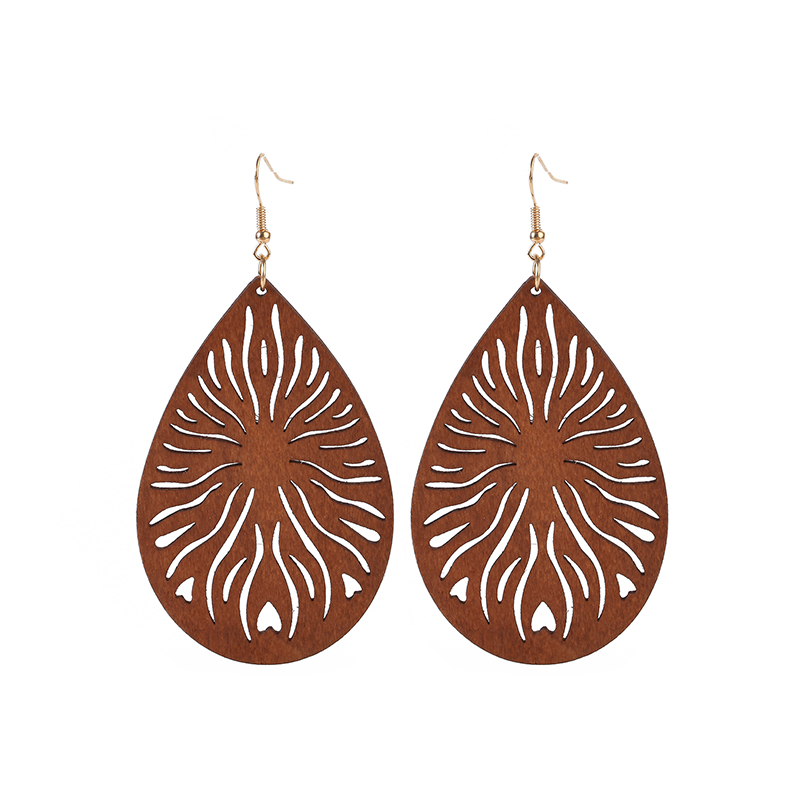 YULUCH of Wood Popular -shaped Hollow Flame Pendant Earrings for Personality Woman Jewelry Accessories