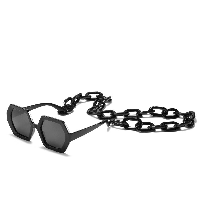 Luksusmerke firkantede overdimensjonerte solbriller kvinner årgang kjede solbriller til kvinne  uv400 gafas de sol: Svart