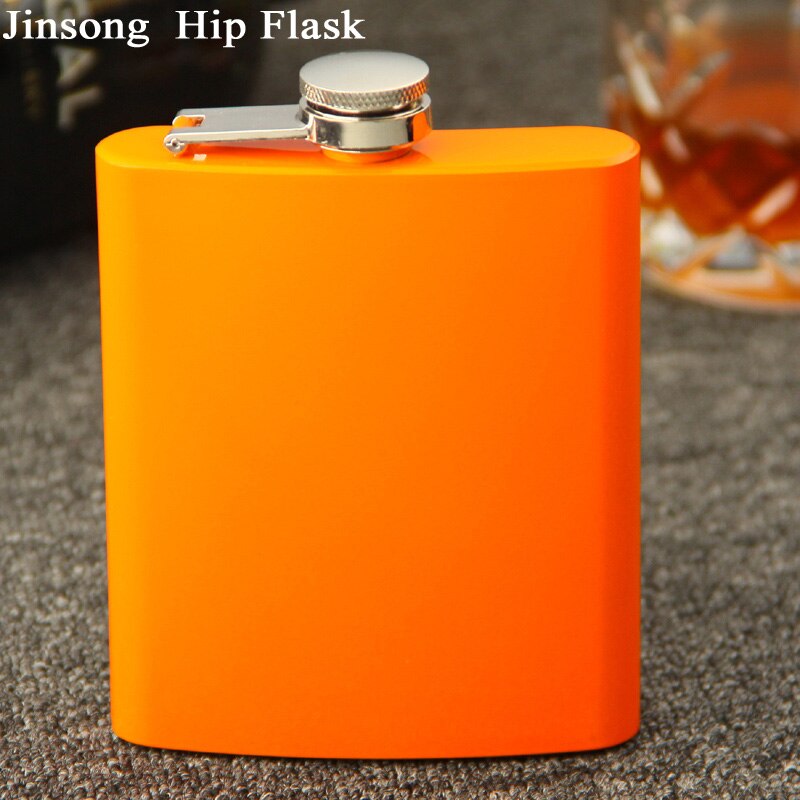 Led gratis, 7 oz rvs oranje geschilderd liquor heupfles, pocket heupfles: Orange