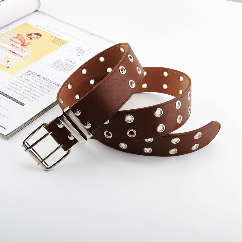 Cinturones de cadena Punk para mujer, banda para vaqueros con ojales con doble fila ajustable, cinturones decorativos: Coffee No Chain