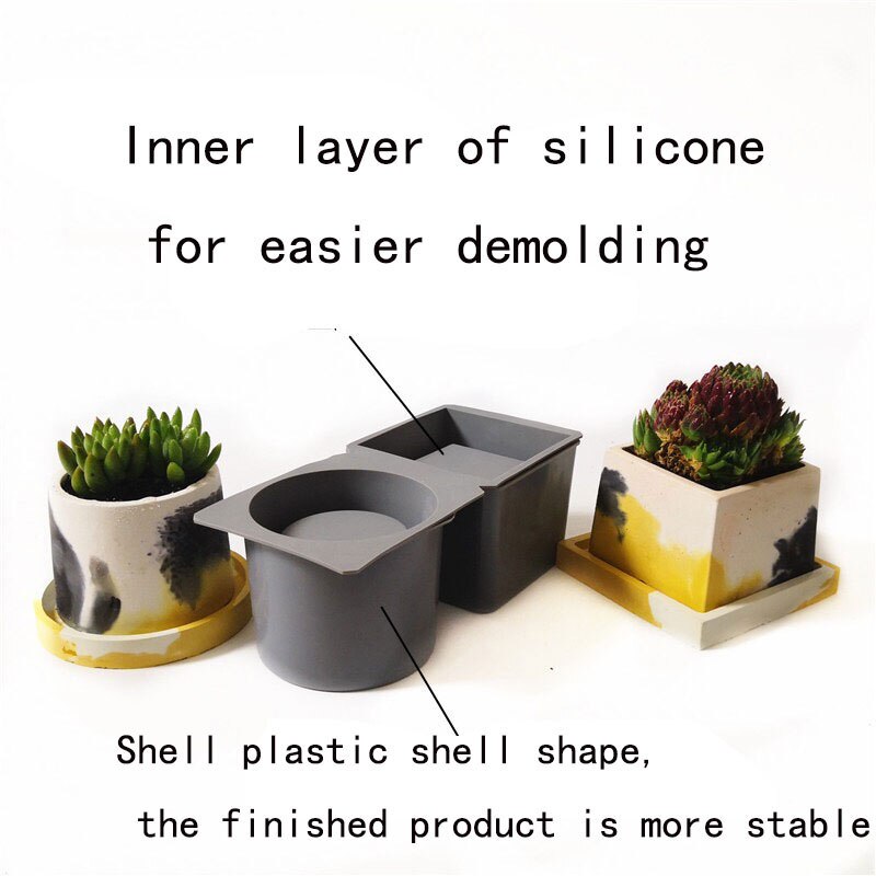Concrete Molds for Garden ，Square Round Cement Pot Molds Succlent Plant Pot Mould