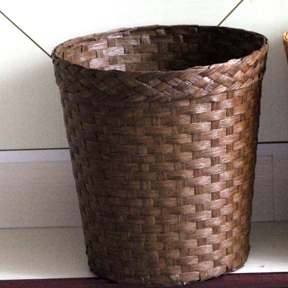 1 Cubo de almacenamiento tejido de paja, cesta de Cubo de basura tejida para libros y periódicos, práctico cesto de almacenamiento, cesto de papel para el hogar: Default Title