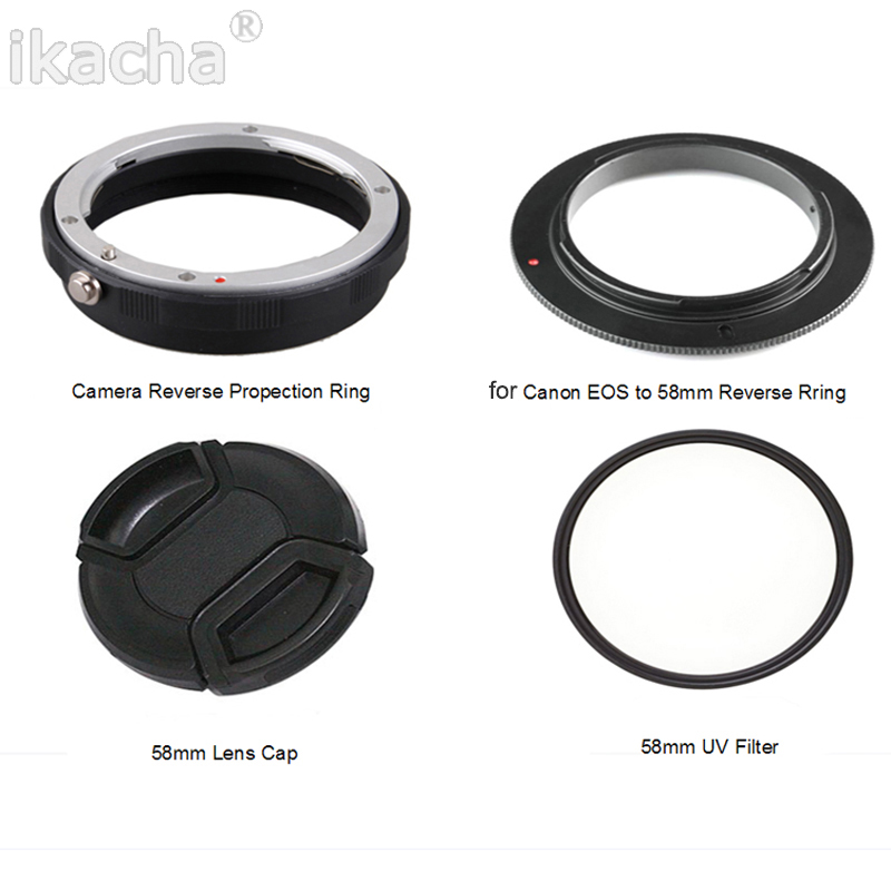 Caméra Macro objectif adaptateur inverse Protection Set pour Canon EOS 60D 70D 80D 600D 700D 750D 800D 1200D 100D 58mm filtre UV