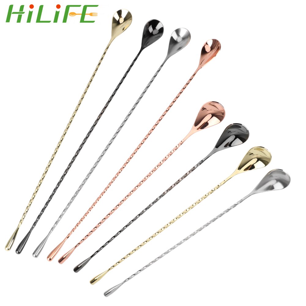 HILIFE 30/40cm Bar Spoon Cocktail Shaker Mixing Cocktail Muddler Stir Spiral Pattern Stainless SteelTea Bartender Tools