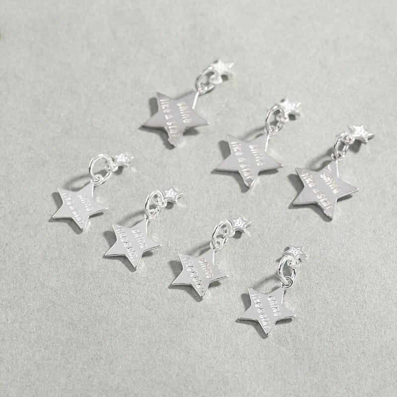 Abalorios de plata de ley 925 con bonitas letras de estrellas para mujer, colgantes de Nekclace, hallazgos joyas, DIY, para Navidad