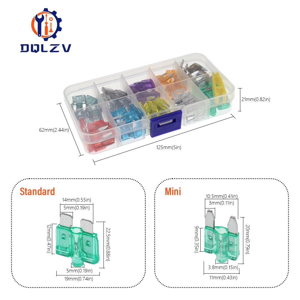 Fusible de coche 5/7, 5/10/15/20/25/30/35/40A Mini/pequeño/mediano 32V tipo hoja automotriz fusible de aleación de Zinc con Clip de caja