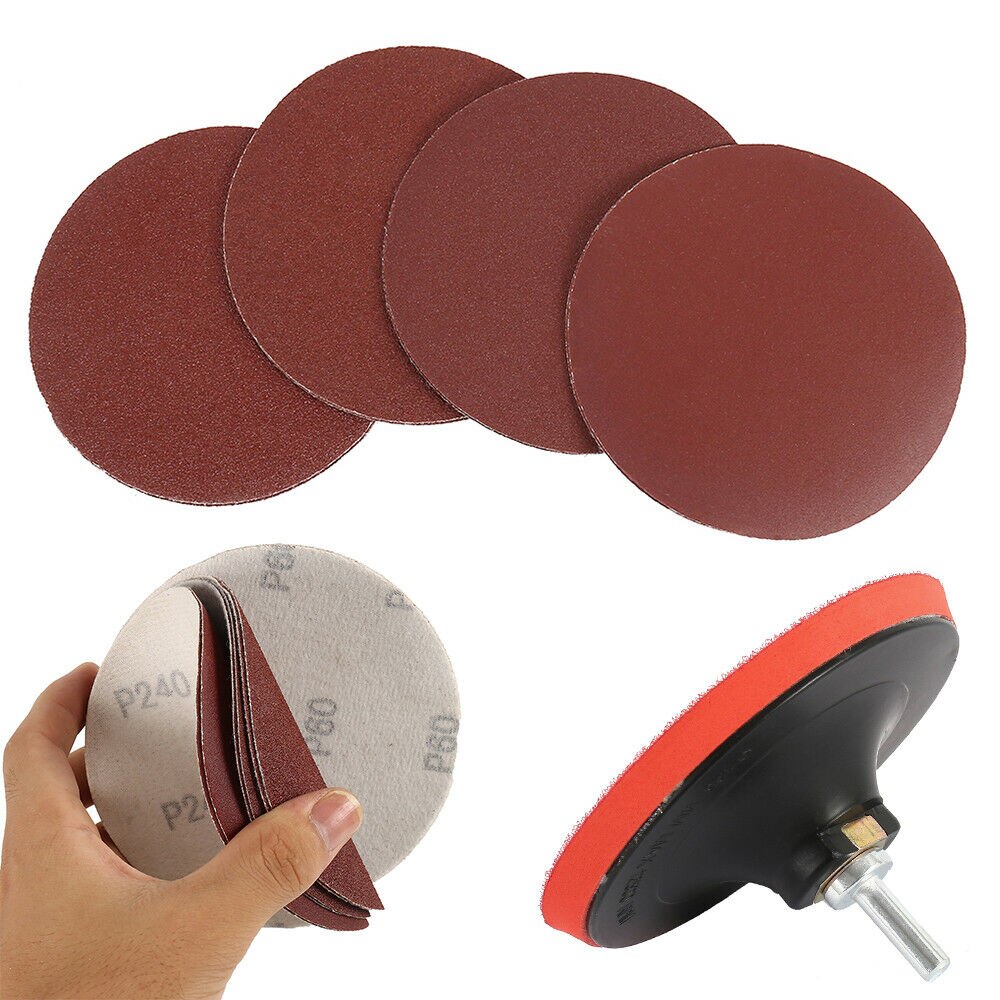 10 Pcs 125mm Sandpaper Round Shape Sanding Discs Hook Loop With Backing Pad Drill Adaptor For Polishing Cleaning Tools