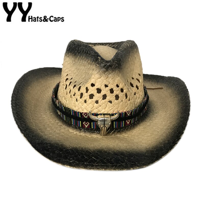 Yy korkealaatuinen härkä western cowboy miehille kesä aurinkolippa hattu ontto leveälierinen jazz olki panama naisten rantalaki  cm19028