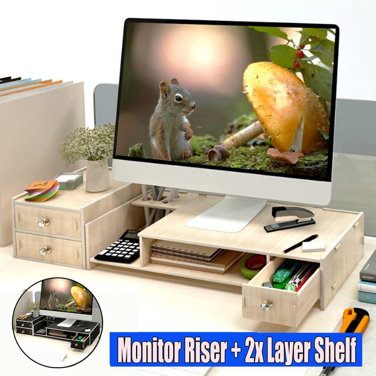 Monitor Houder Computer Monitor Riser Desktop Stand Houten Plank Plint Sterke Laptop Stand Desk Houder Met Storage Box Organizer