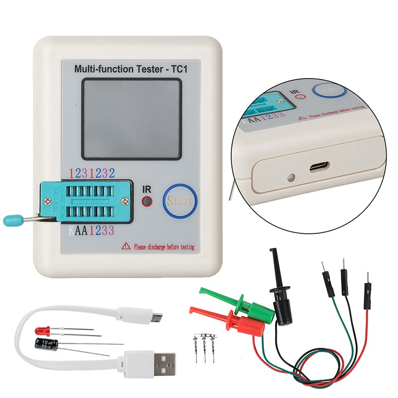Digital transistor esr 02 pro tester smd komponenter diode triode motstand kondensator induktor meter multimeter med pinsett: Lcr-tc-hvit